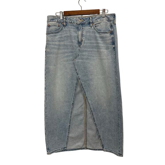 American Eagle Dreamy Drape Denim Maxi Skirt Sz 10 NWT Light Wash Low Rise Y2K - Picture 4 of 13